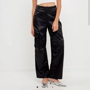 Grey lab satin cargo pants